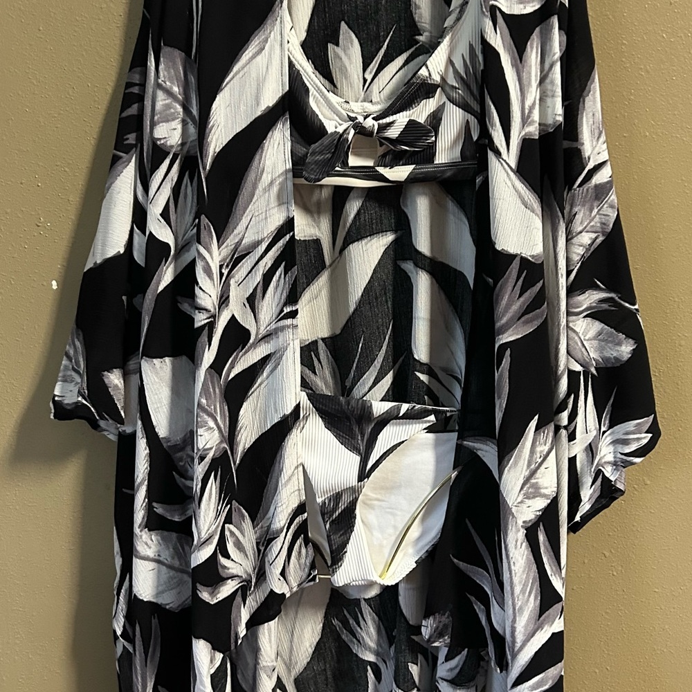 Body Glove Monochrome Leaf Print Kimono and Swimsuit